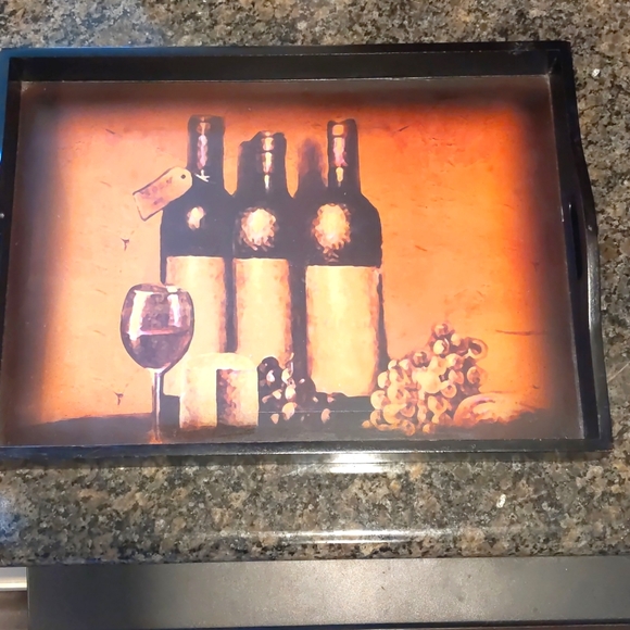 *BOGO* World Market Wooden vintage Serving Tray wine cheese grapes w/ Handles - Picture 1 of 12